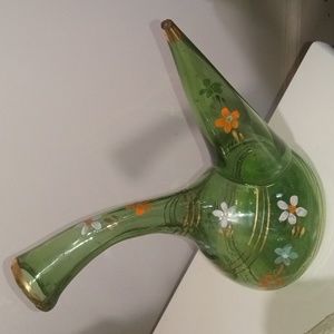 Hand blown glass hand painted enamel floral design gold trim